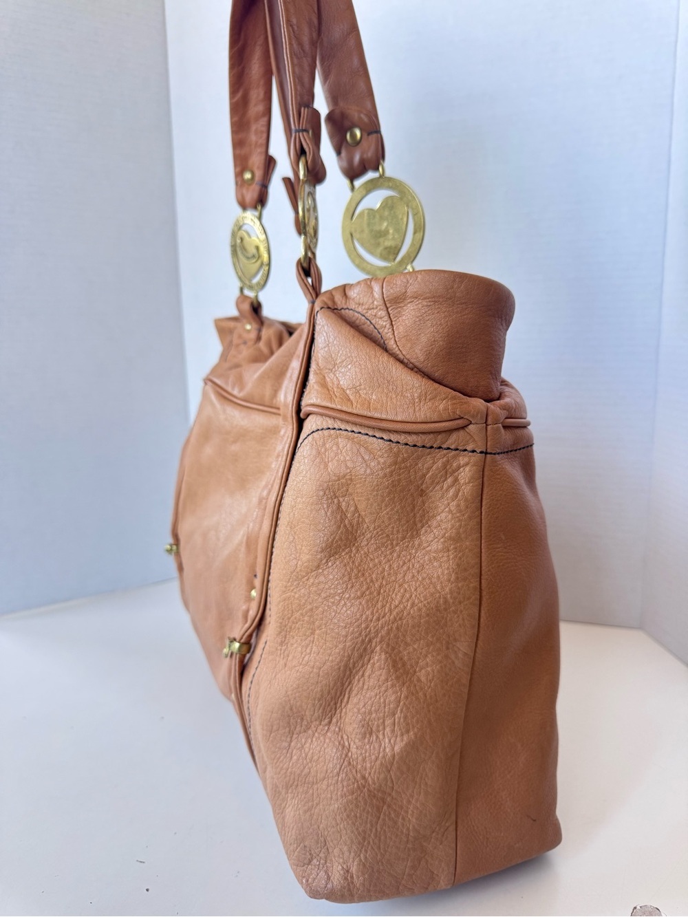 Vintage Y2K JUICY COUTURE Brown Tan Leather Hobo Tote Shoulder Bag Gold Logo Dog - Picture 6 of 16